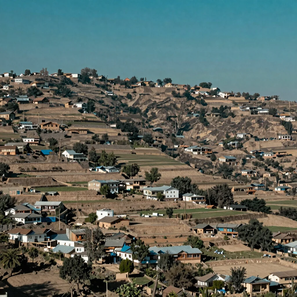 Wide photograph of peshawar valley hillside land with terraced fi