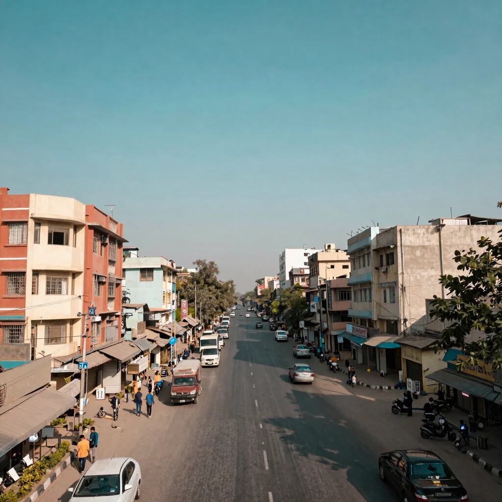 Wide environmental photograph of a busy Lahore commercial street